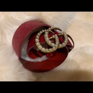 Authentic red Gucci belt with pearls